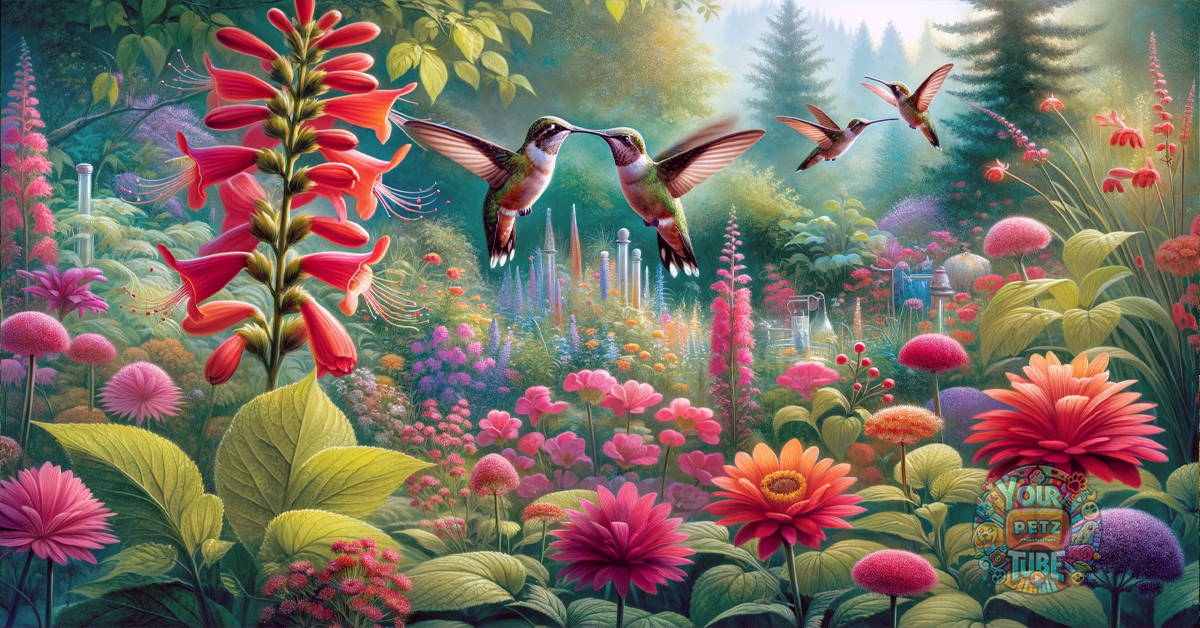 Hummingbirds Visiting a Garden