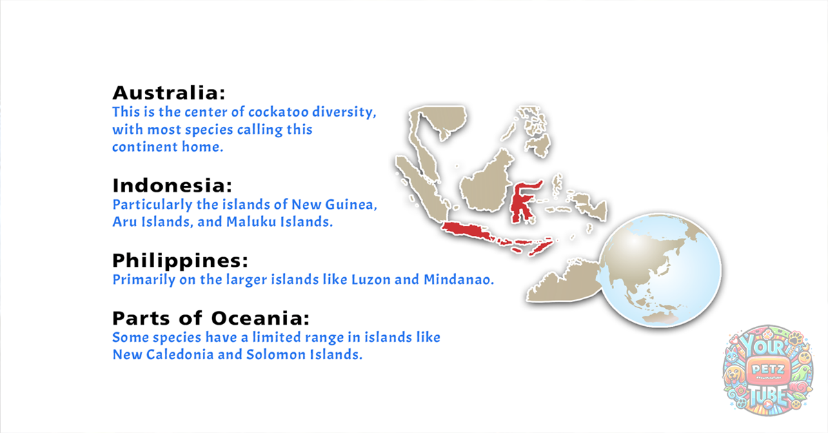 World Map Showing Cockatoo Distribution